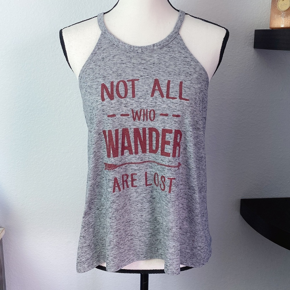 Stranded Gray Halter Neck Graphic Top